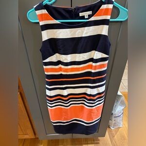 Amanda Lane Navy and Orange Striped Dress - 2 petite